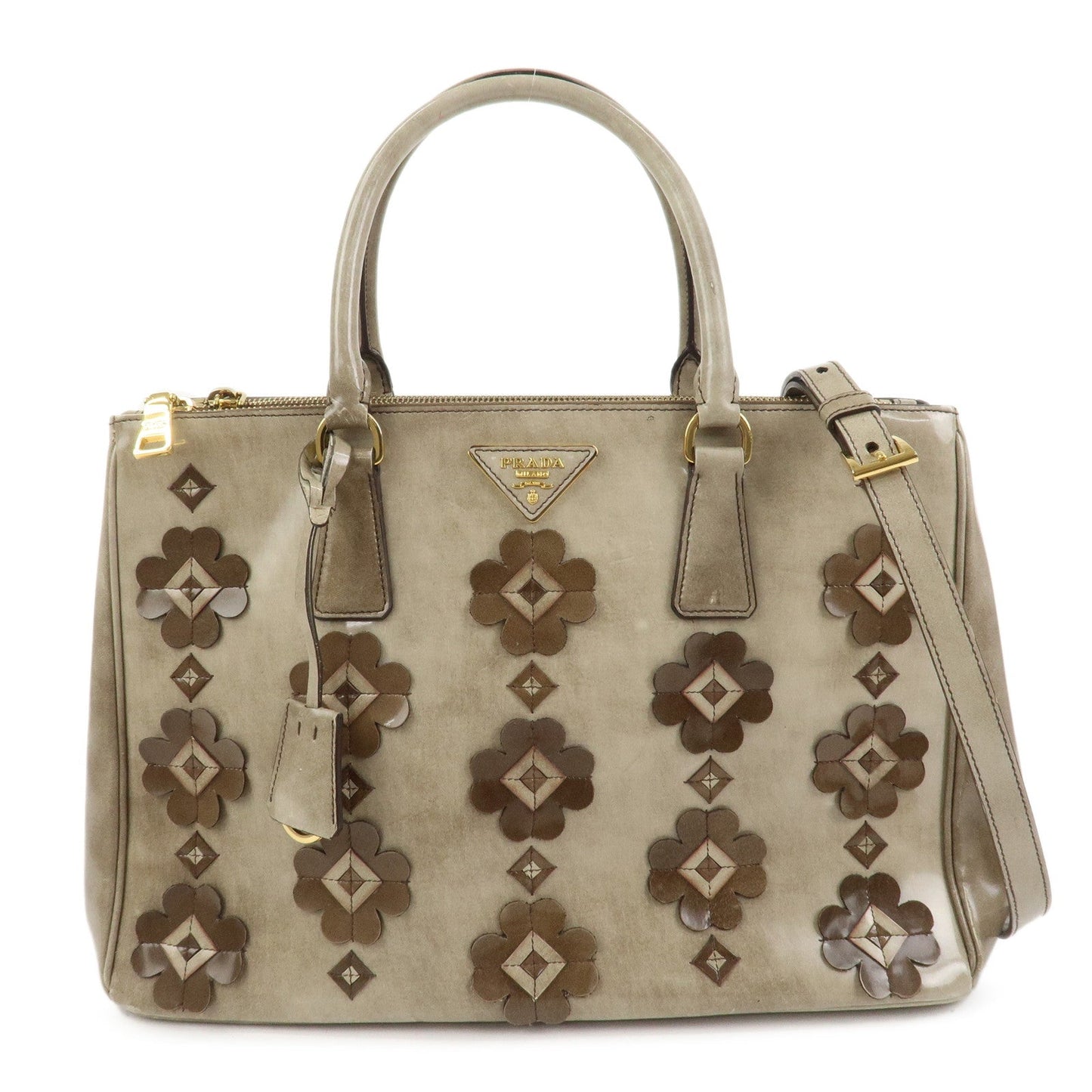 Tote Bag Flower Galleria 2Way Greige Leather Patent