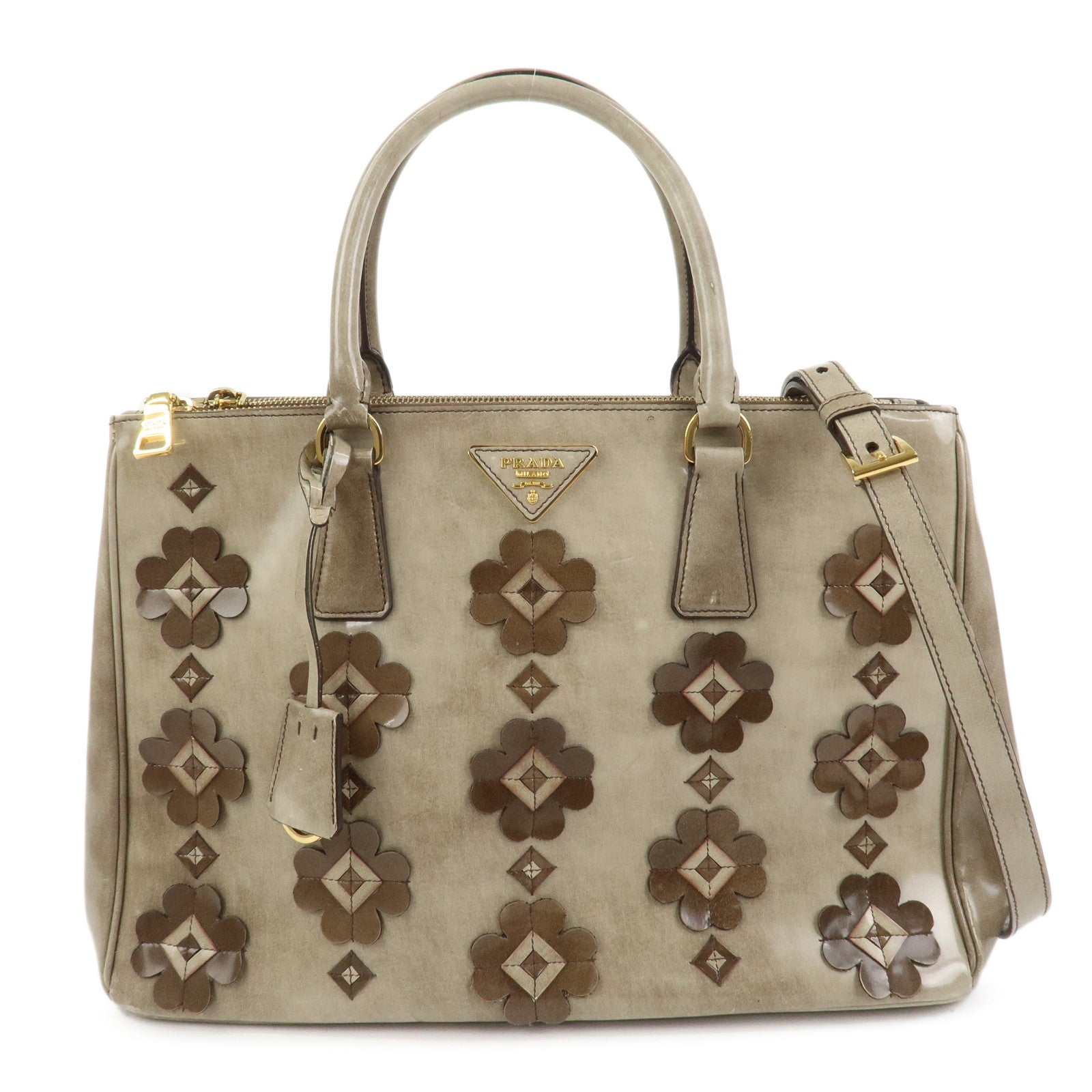 Tote Bag Flower Galleria 2Way Greige Leather Patent