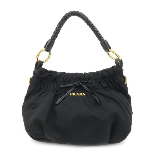 Shoulder Bag Gathered Ribbon Hand Bag Leather Nylon
