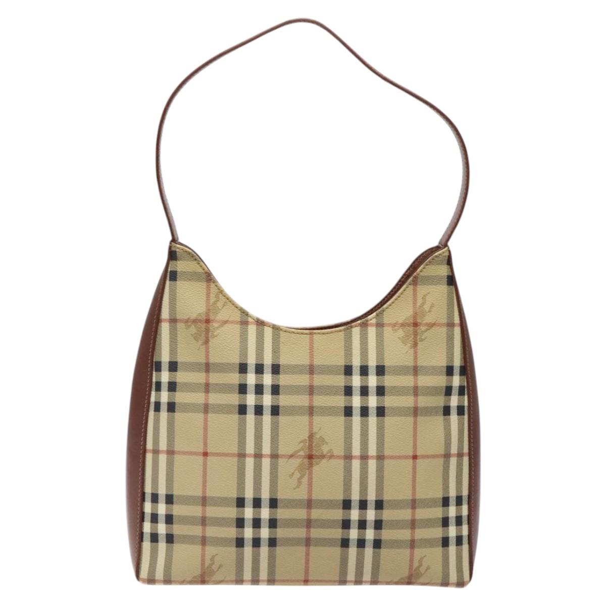 Burberry Haymarket Shoulder Bag Canvas Beige
