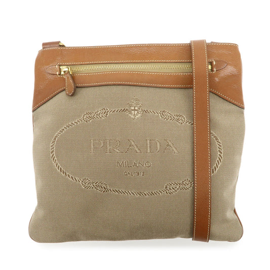 Crossbody Bag Jacquard Shoulder Bag Leather Brown Beige