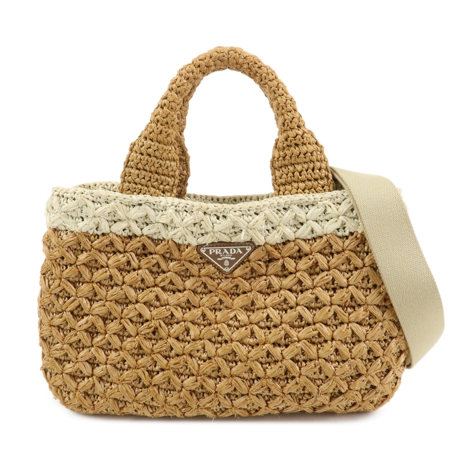 Shoulder Bag Canapa 2 Way Bag Hand Ivory Raffia Brown