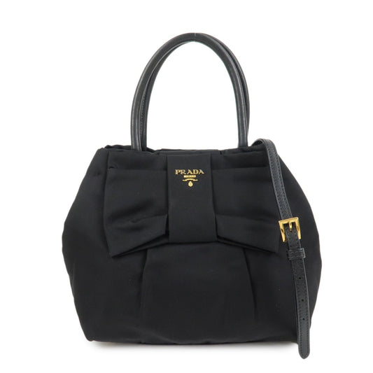 Tote Bag Ribbon Hand Bag Leather Nylon Black