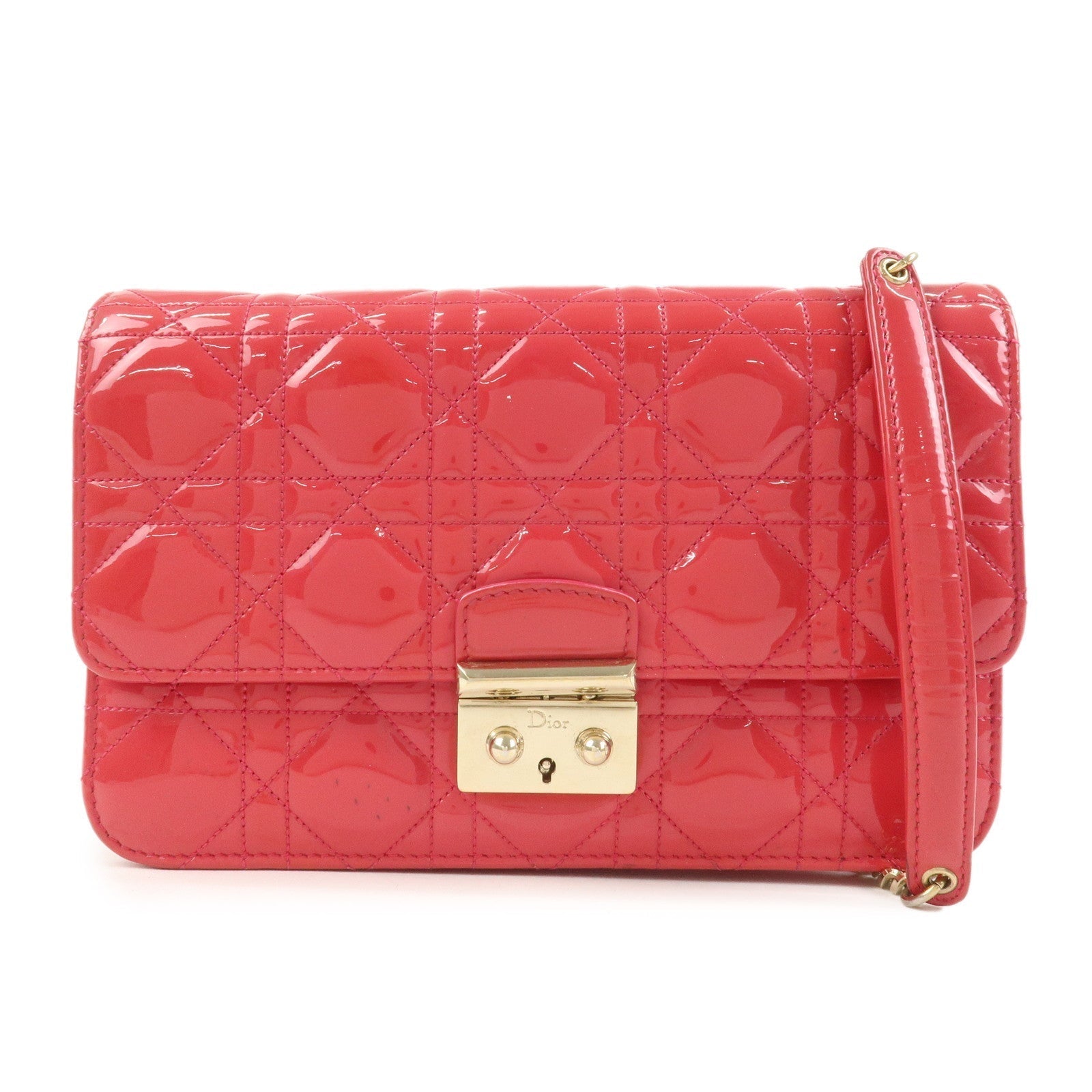 Dior Shoulder Bag Christian Cannage New Lock Leather Patent Chain