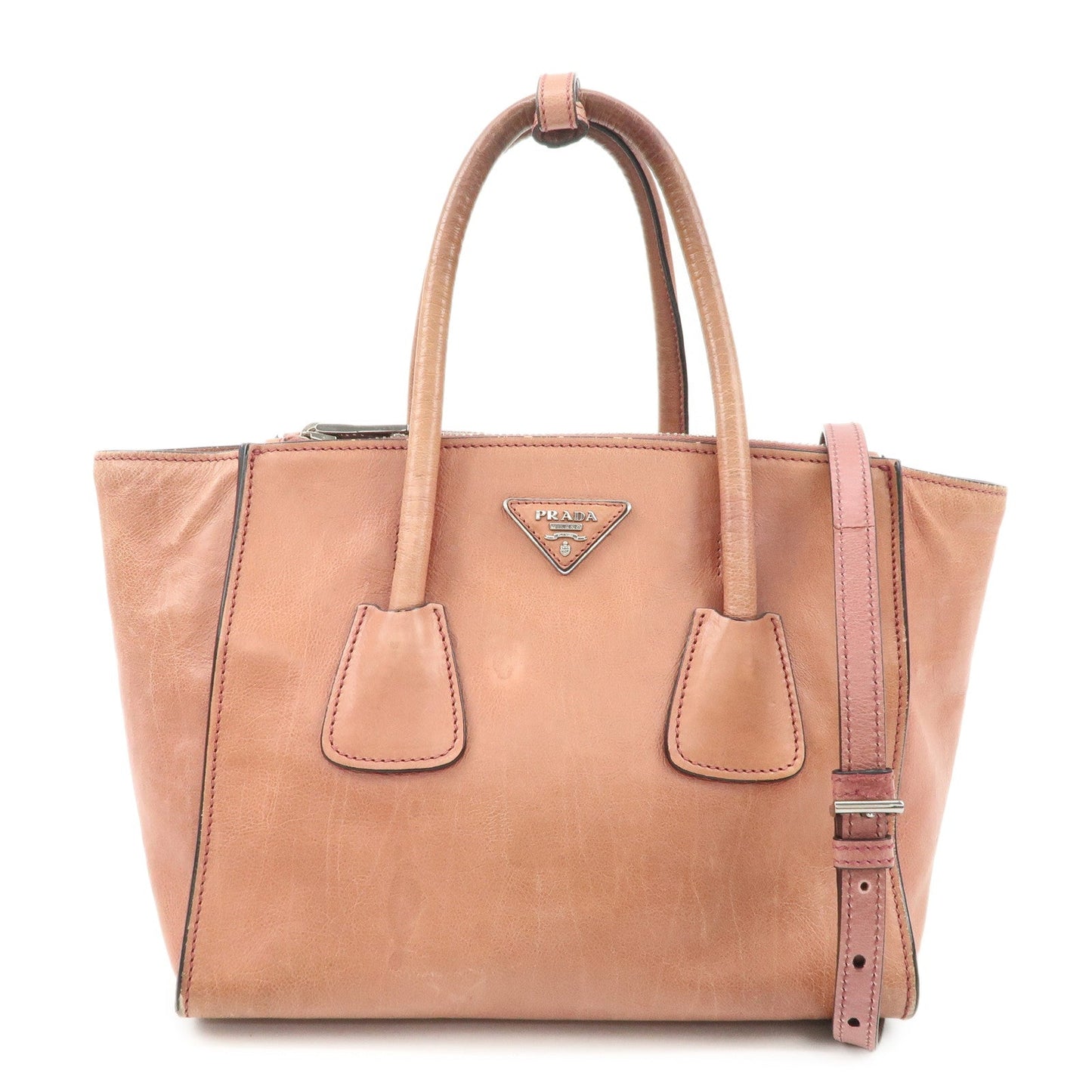 Tote Bag Triangle 2Way Hand Bag Leather Pink Logo