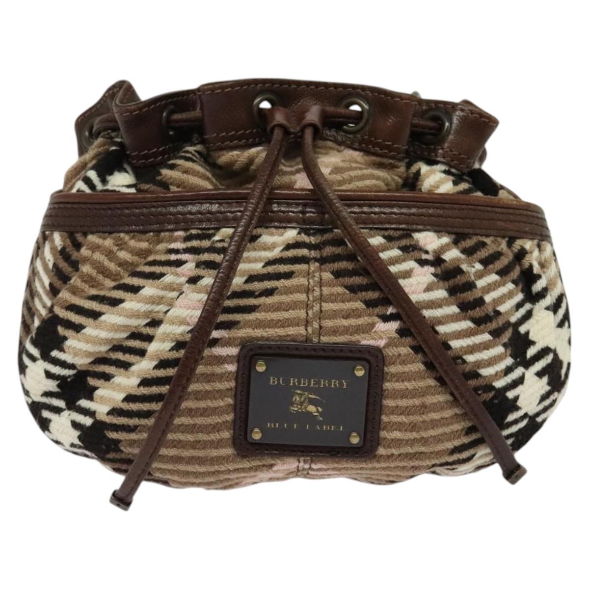 Burberry Label Wool Shoulder Bag Brown Blue