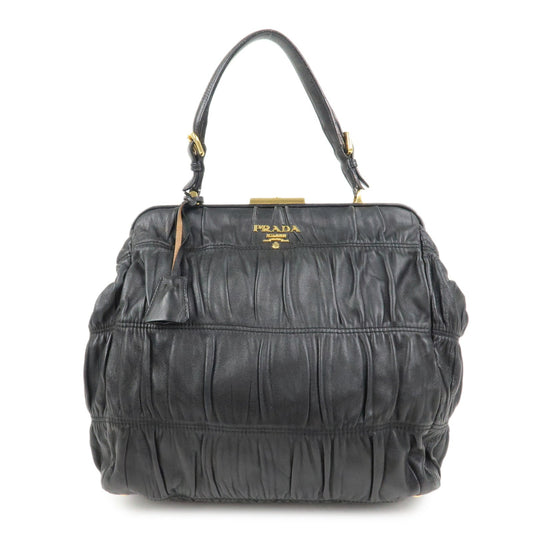Shoulder Bag Nappa Gathered Hand Bag Leather Black Logo