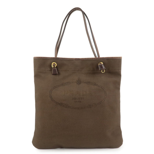 Tote Bag Jacauard Shoulder Bag Leather Canvas Brown