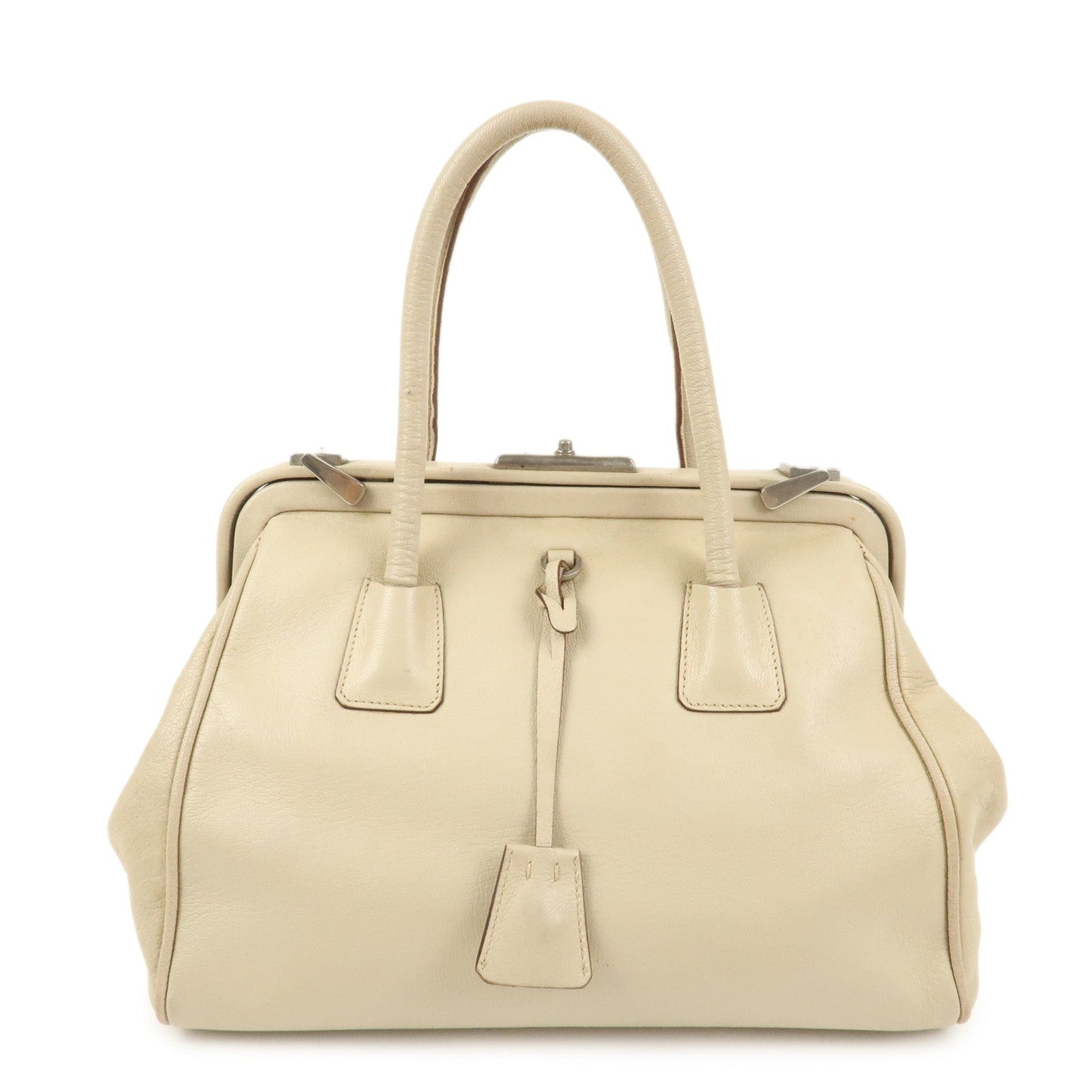 Doctors Bag Hand Bag Leather Beige Silver Handbag