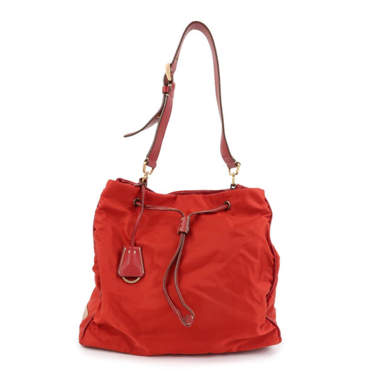 Shoulder Bag Triangle Hand Bag Leather Nylon Red