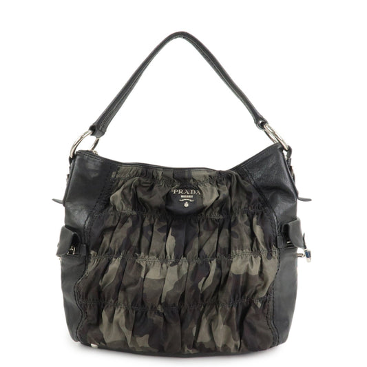 Shoulder Bag Gathered 2Way Shoulder Hand Bag Leather Nylon Logo