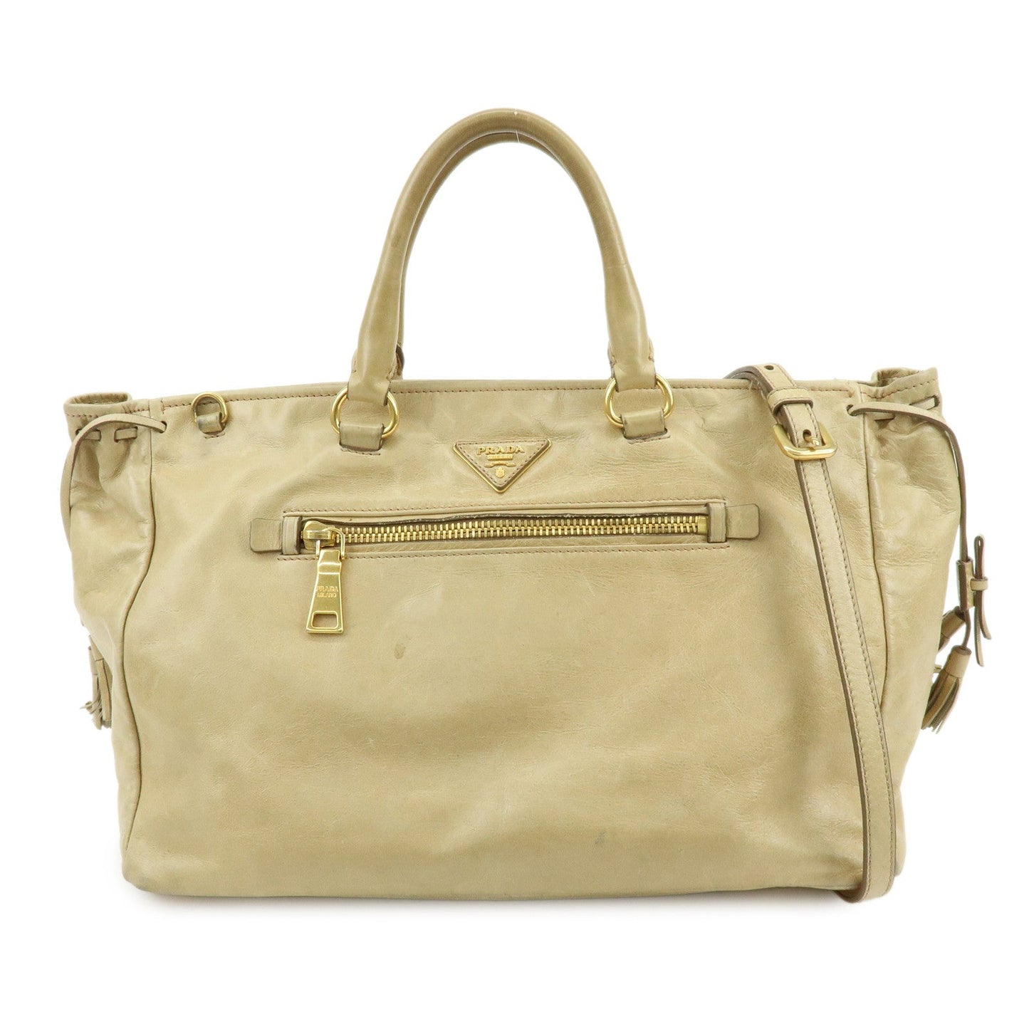 Shoulder Bag 2Way Hand Bag Leather Beige Logo