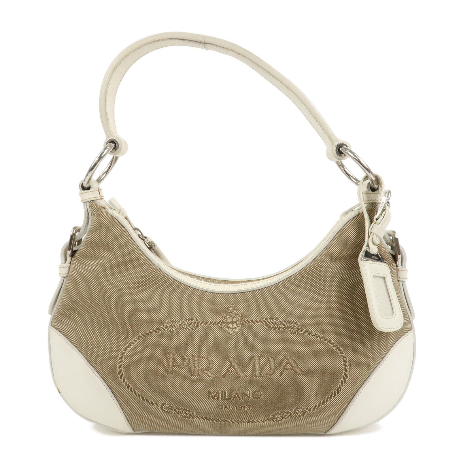 Shoulder Bag Hand Bag Leather Canvas White