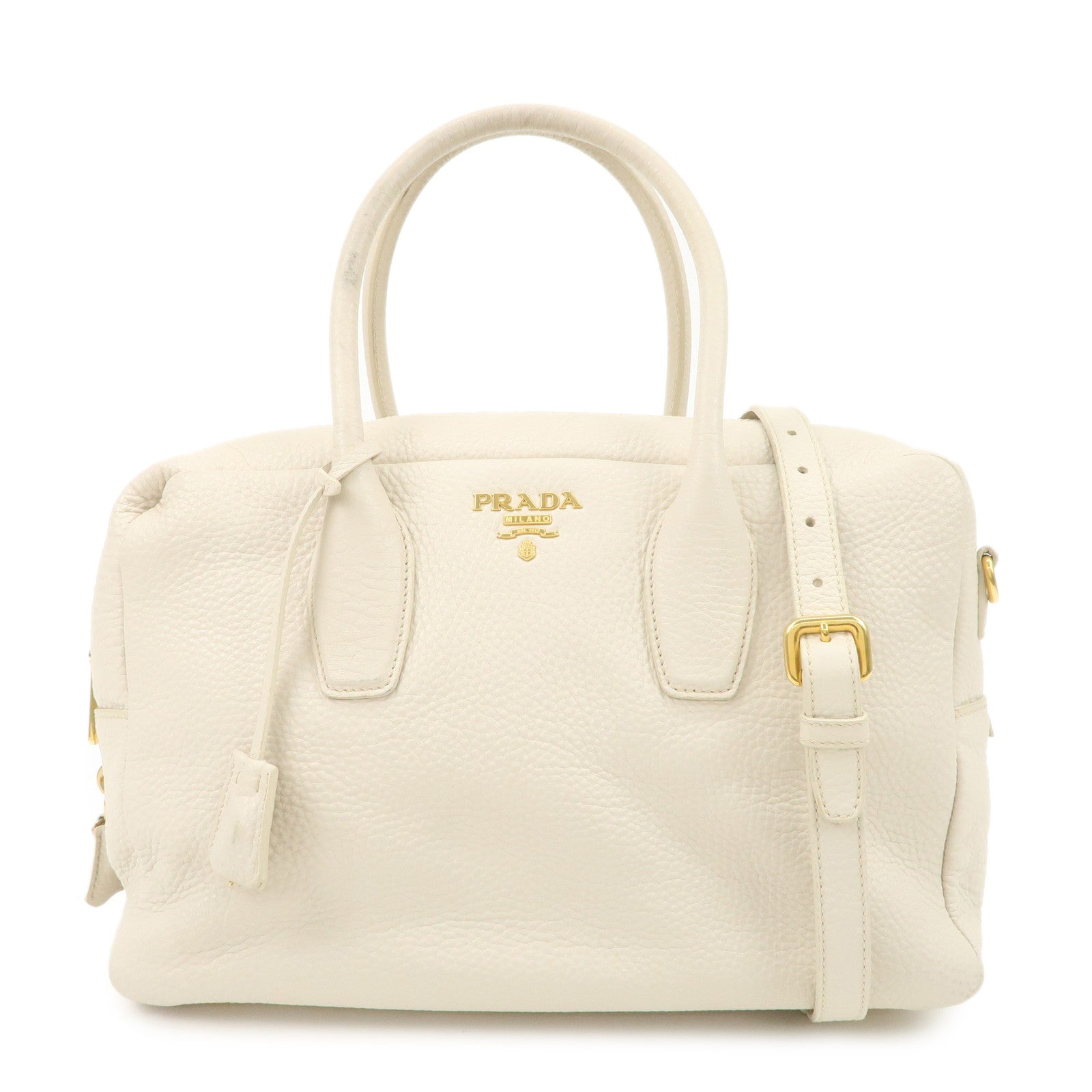 Shoulder Bag 2Way Boston HDW Ivory Leather Gold Logo
