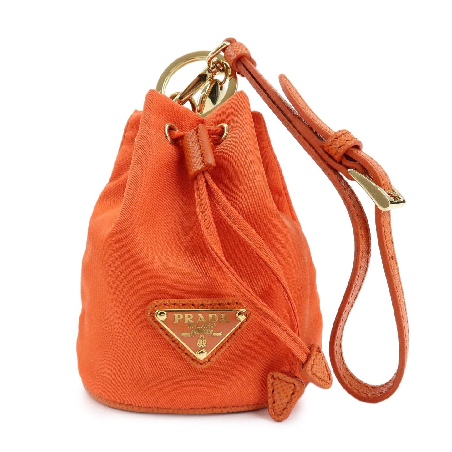 Triangle Drawstring Wrist Bag Nylon Orange Logo Handbag