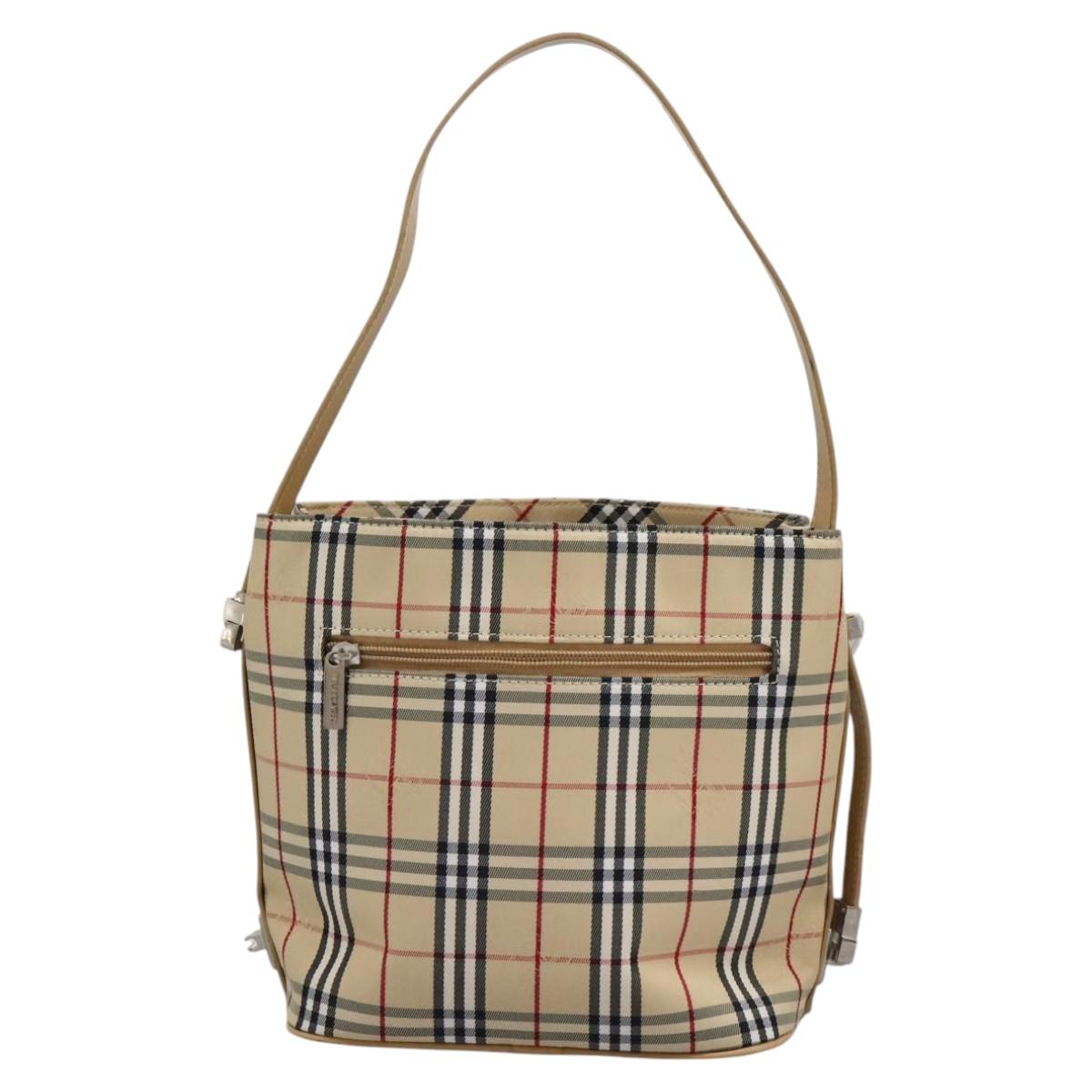 Burberry Label Shoulder Bag Canvas Beige Blue Shoulder Bag 1