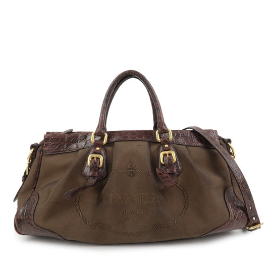 Shoulder Bag 2Way Hand Bag Leather Canvas Brown