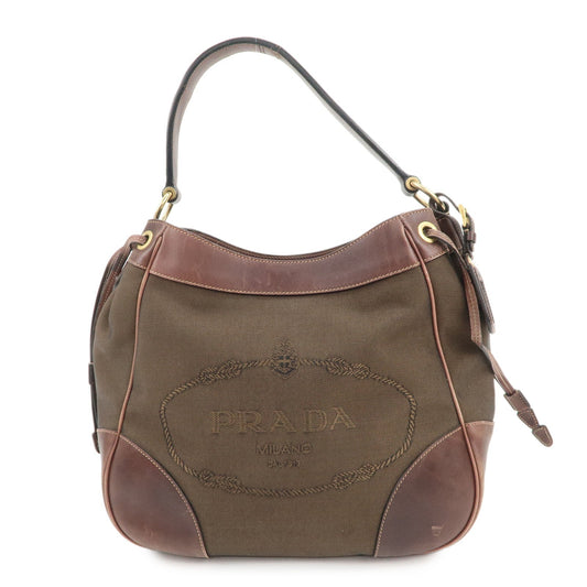 Shoulder Bag Triangle Hand Bag Leather Canvas Brown