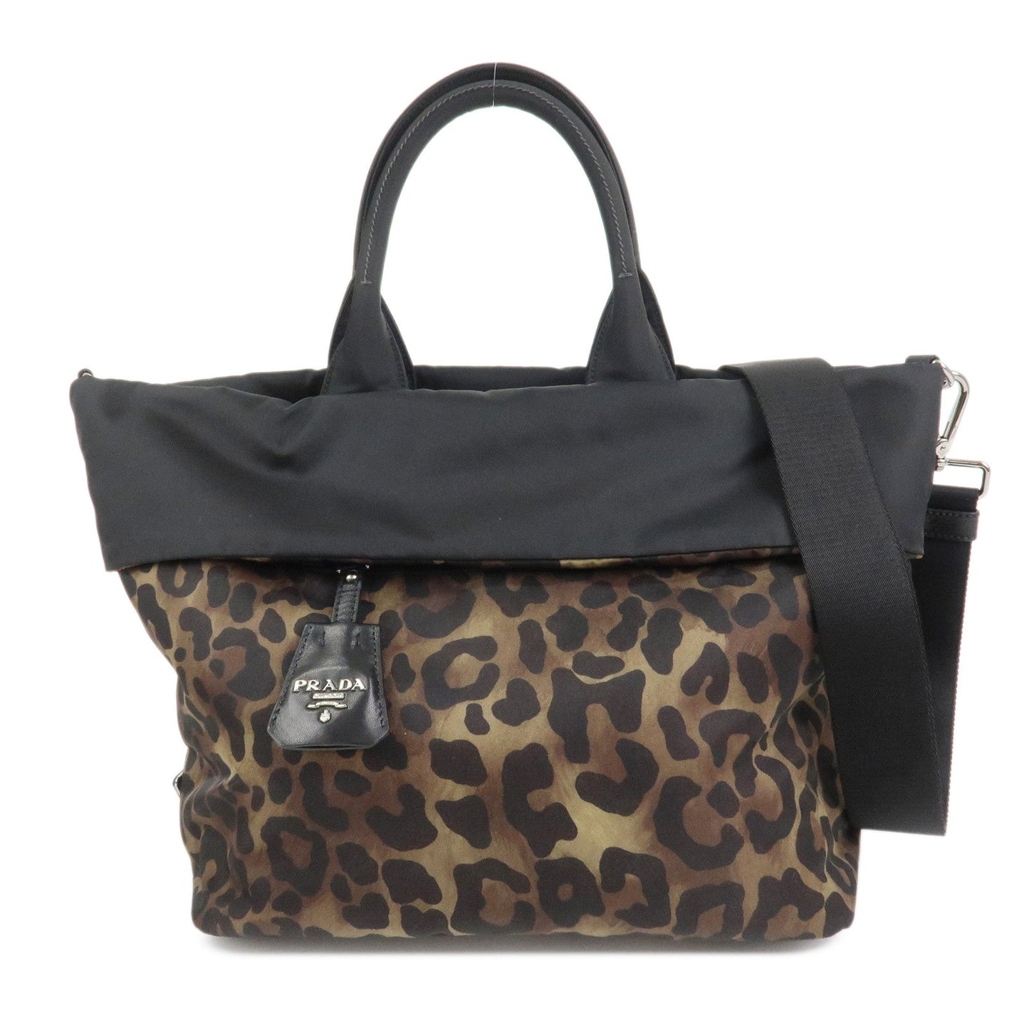 Shoulder Bag Leopard 2Way Bag Leather Nylon Black