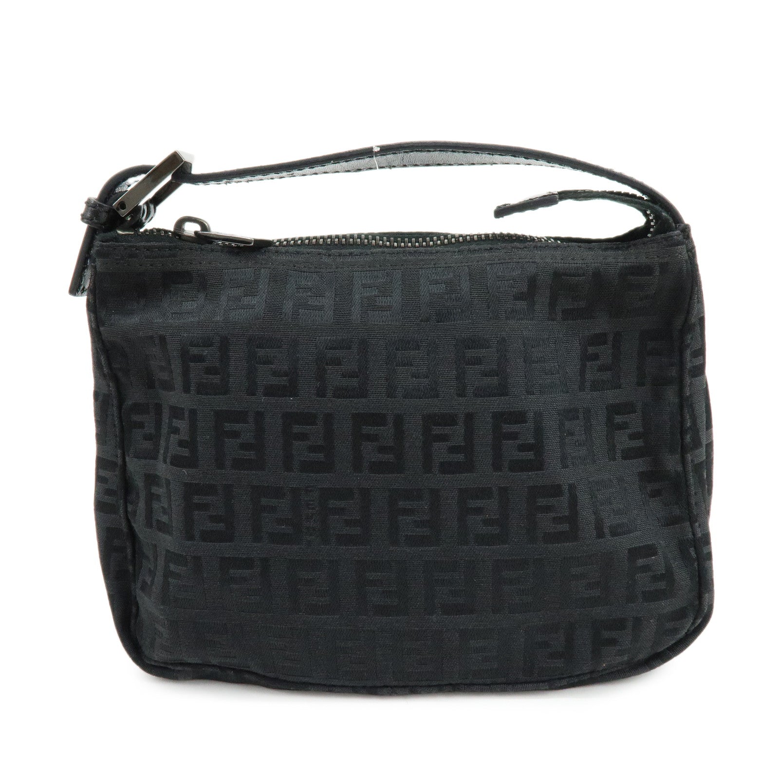 Zucchino Hand Bag Pouch Leather Canvas Black Handbag