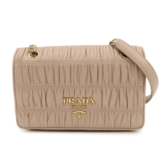 Shoulder Bag Gathered Leather Beige Pink