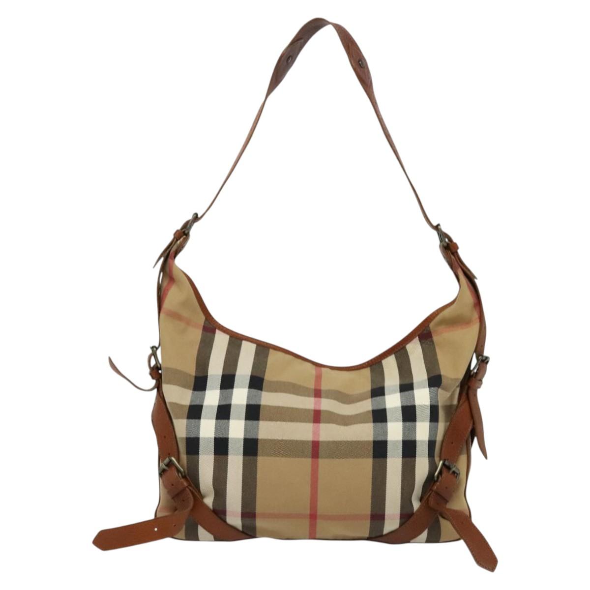Burberry Ho Check Shoulder Bag Canvas Brown