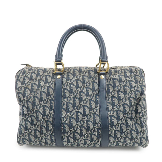 Dior Handbag Christian Trotter Jacquard Boston Bag Leather Canvas Navy