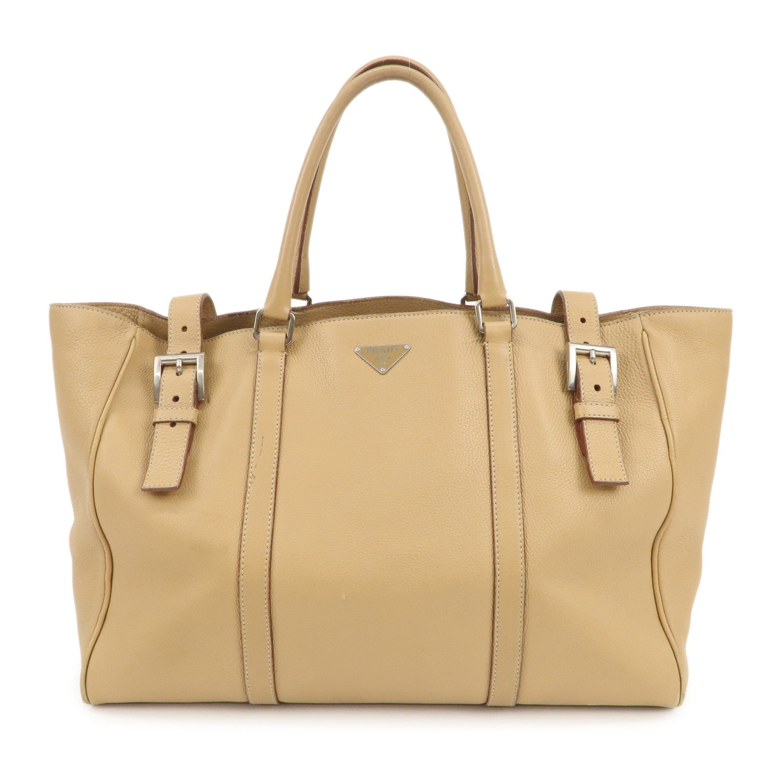 Shoulder Bag Triangle Hand Bag Leather Beige Logo
