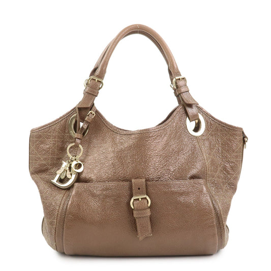 Dior Tote Bag Christian Lady Shoulder Bag Leather Brown