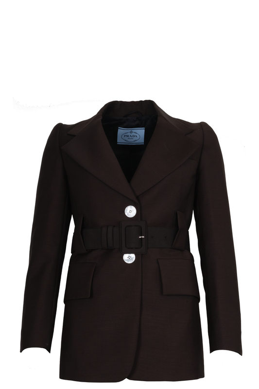 Prada Belted Blazer Jacket Mohair Brown