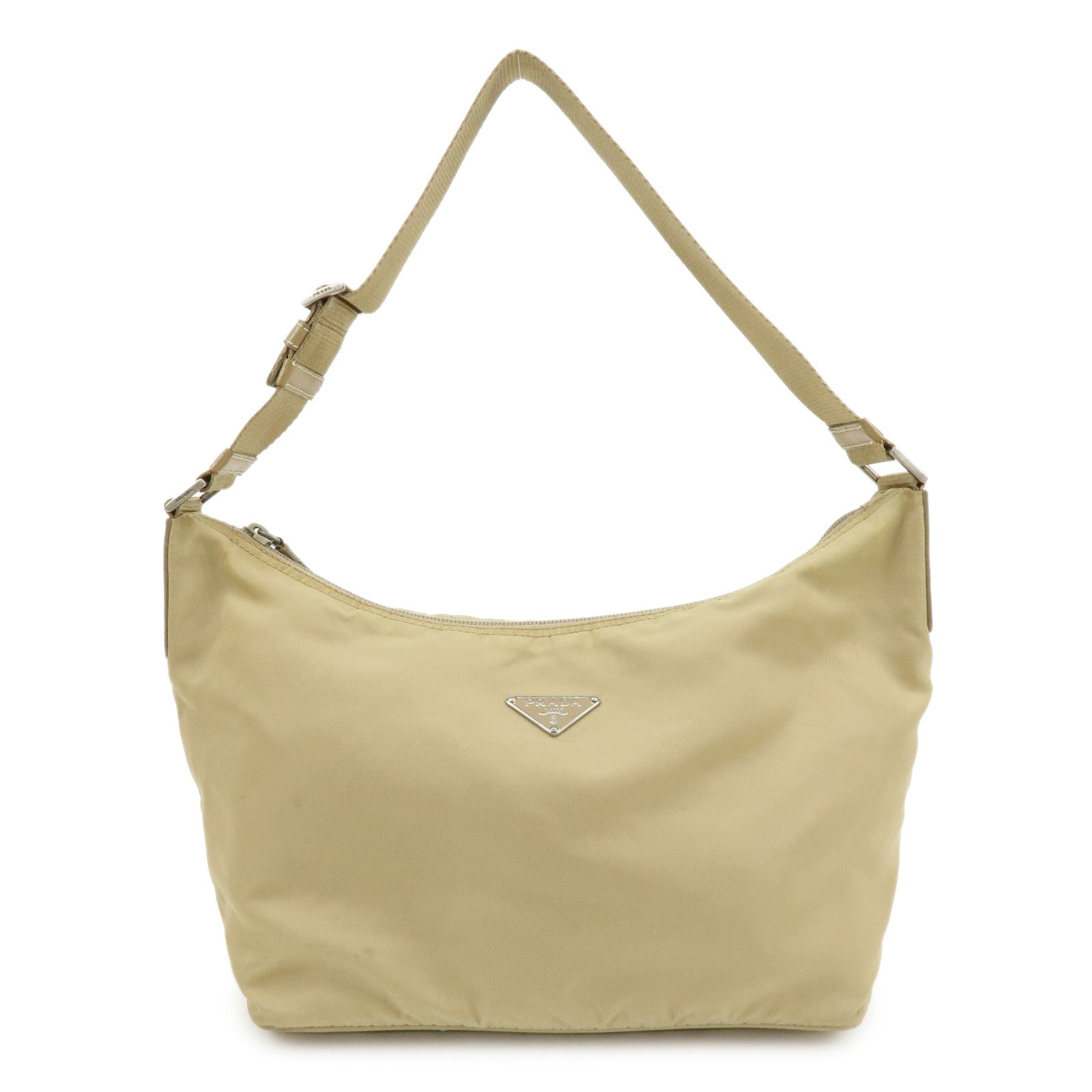 Shoulder Bag Triangle Hand Bag Leather Nylon Beige