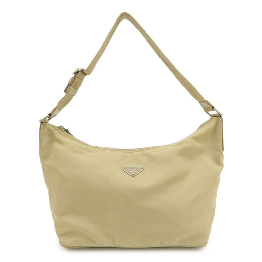 Shoulder Bag Triangle Hand Bag Leather Nylon Beige