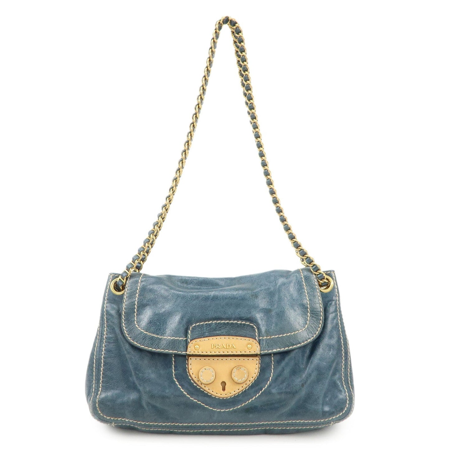 Shoulder Bag Hardware d Leather Blue Gold