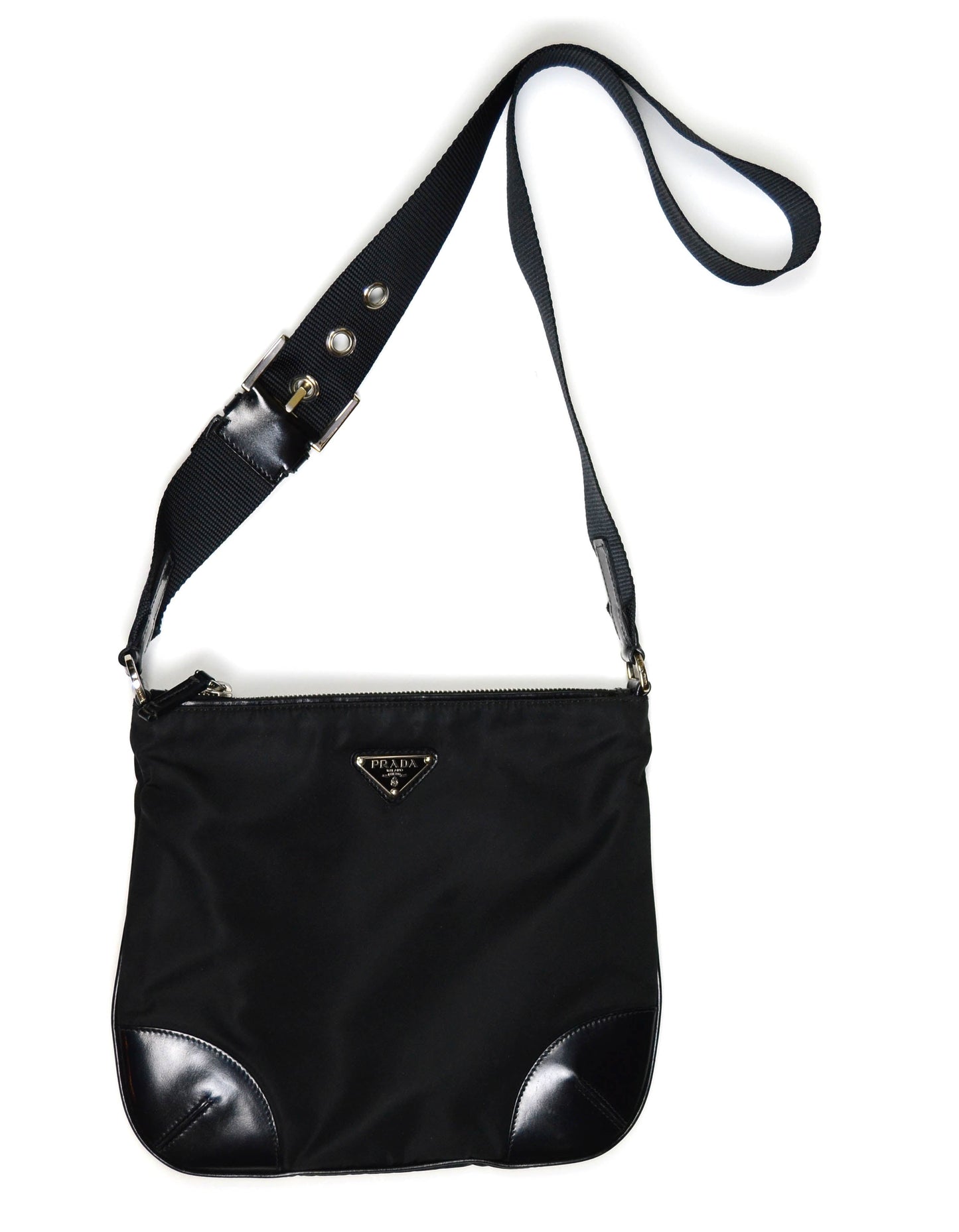 Prada Handbag Flat Tessuto Crossbody Bag w Trim Leather Nylon Black Shoes
