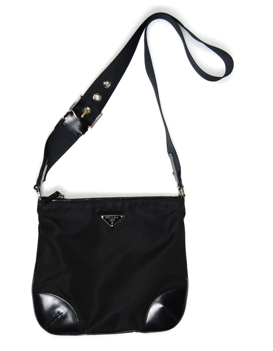 Prada Handbag Flat Tessuto Crossbody Bag w Trim Leather Nylon Black Shoes