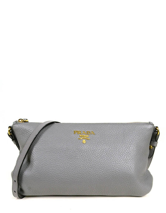 Prada Handbag Marmo Grey Messenger Crossbody Bag Leather Gray