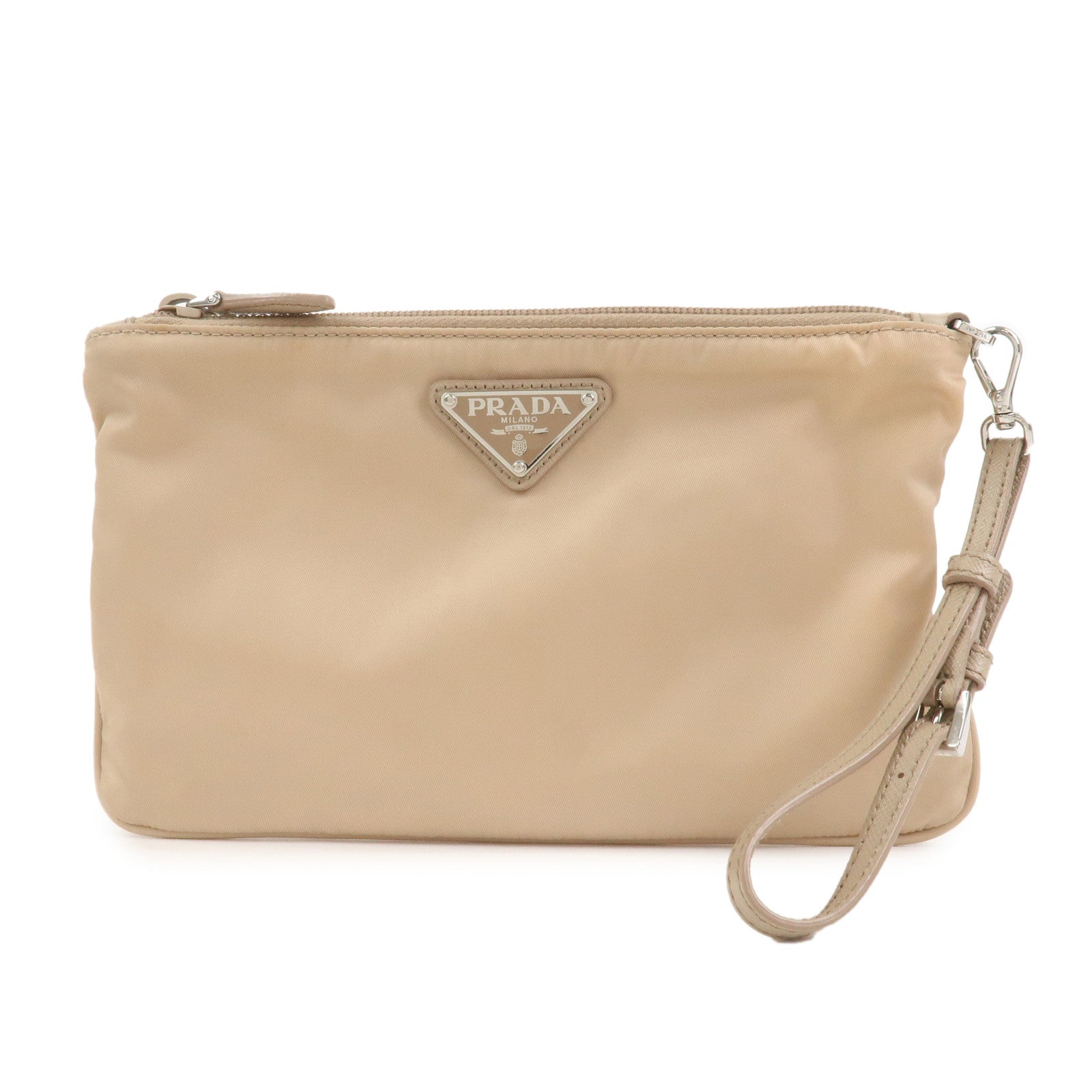 Triangle Hand Bag Pouch Beige Logo Handbag