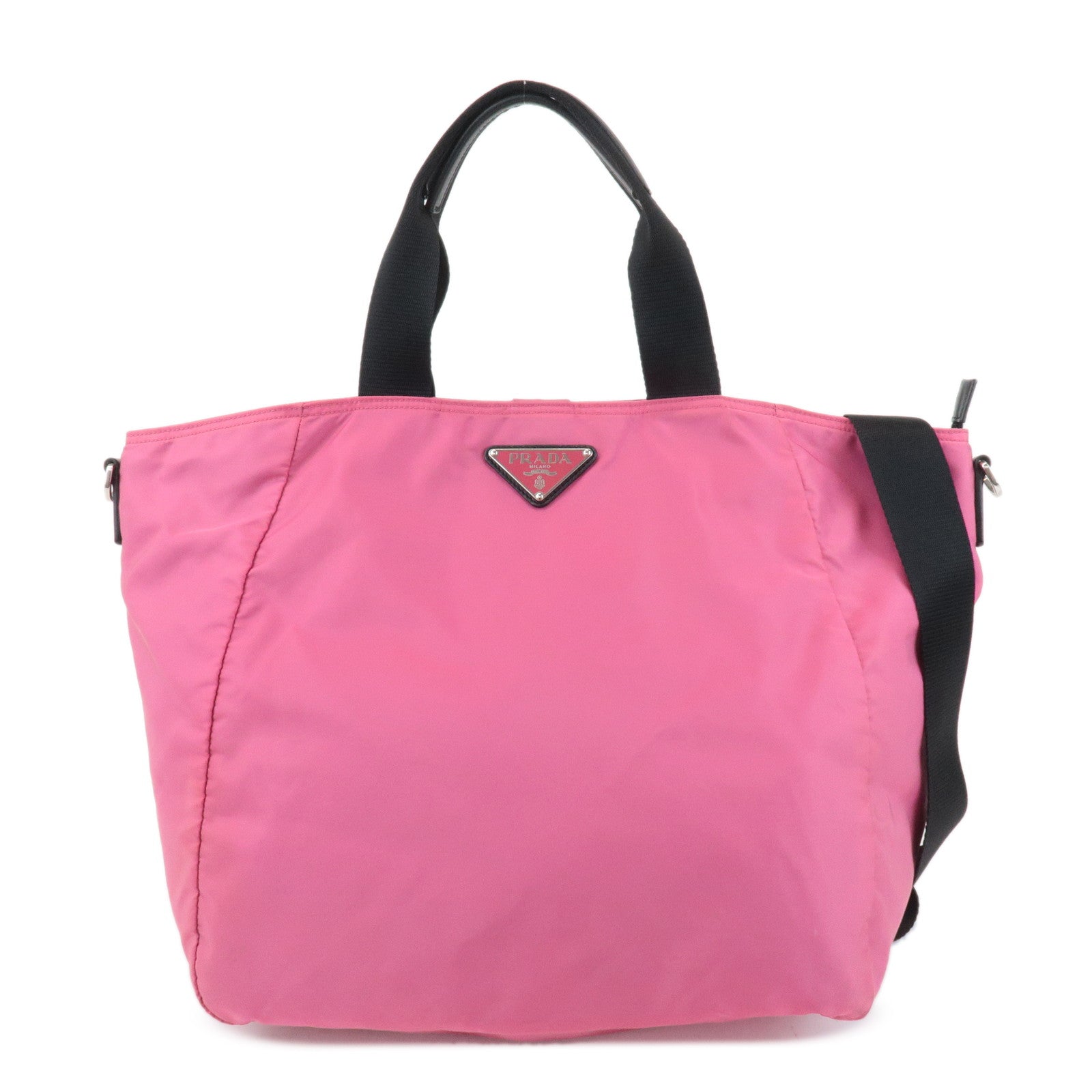 Prada Tote Bag Triangle 2Way Bag Leather Nylon Black