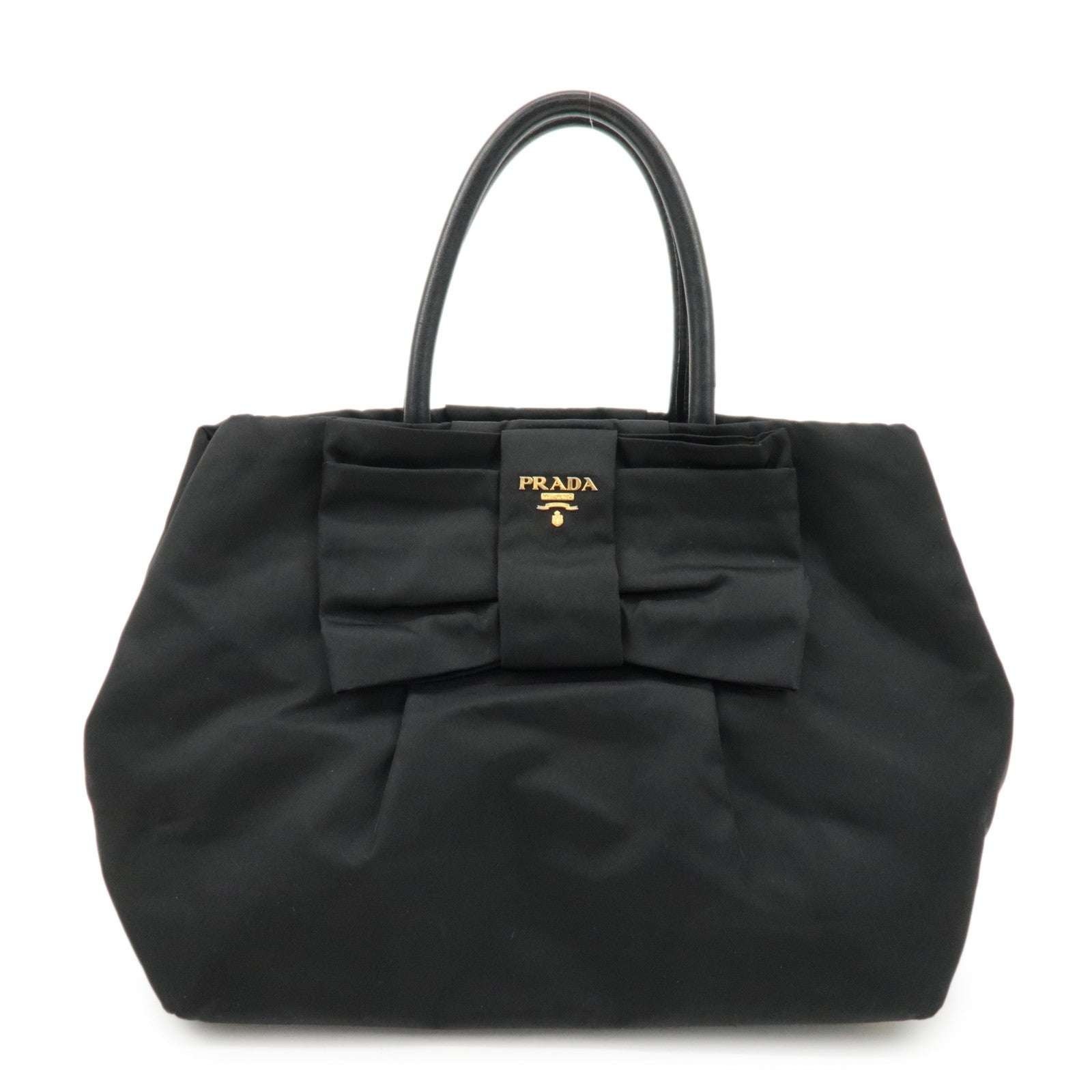 Tote Bag Ribbon Hand Bag d Leather Nylon Black