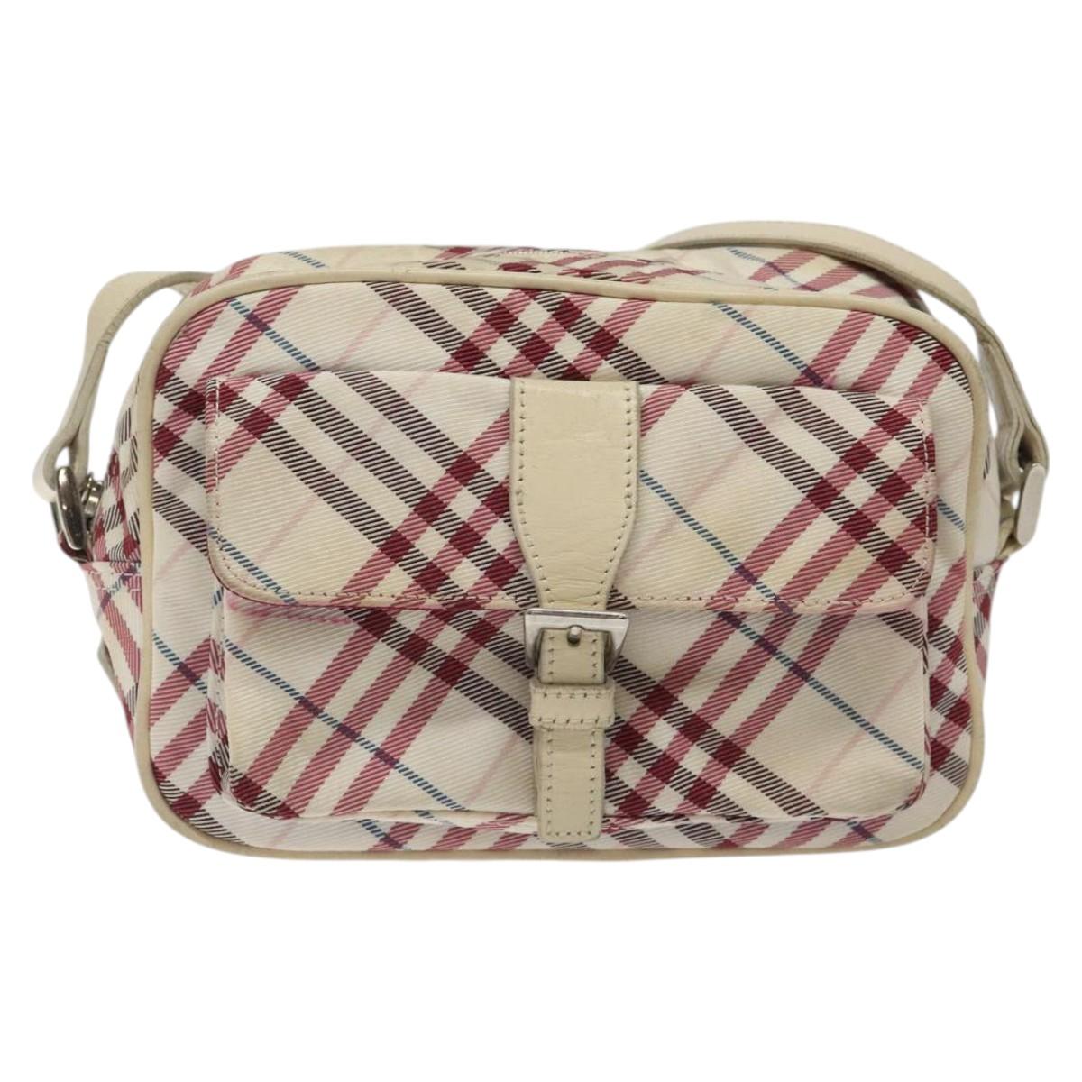 Burberry Label Shoulder Bag Nylon Beige Blue Nylon Shoulder Bag