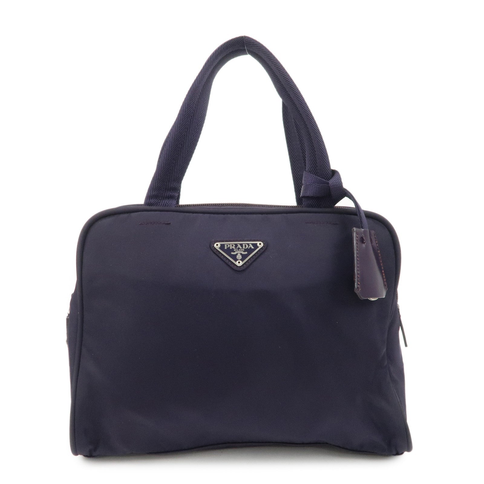 Triangle Hand Bag Leather Nylon Purple Handbag
