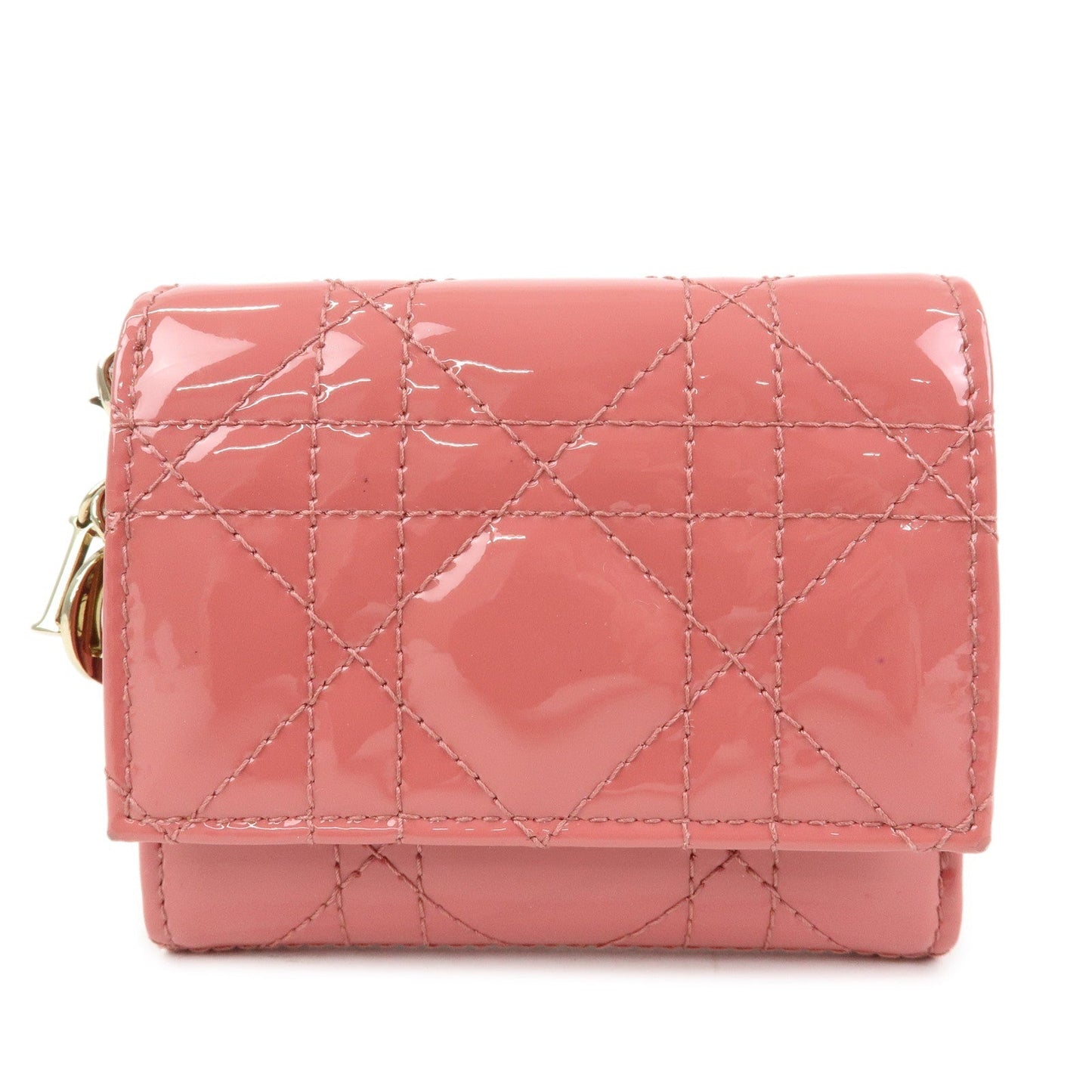 Dior Handbag Christian Cannage Bi-fold Compact Wallet 2 Leather Patent Pink