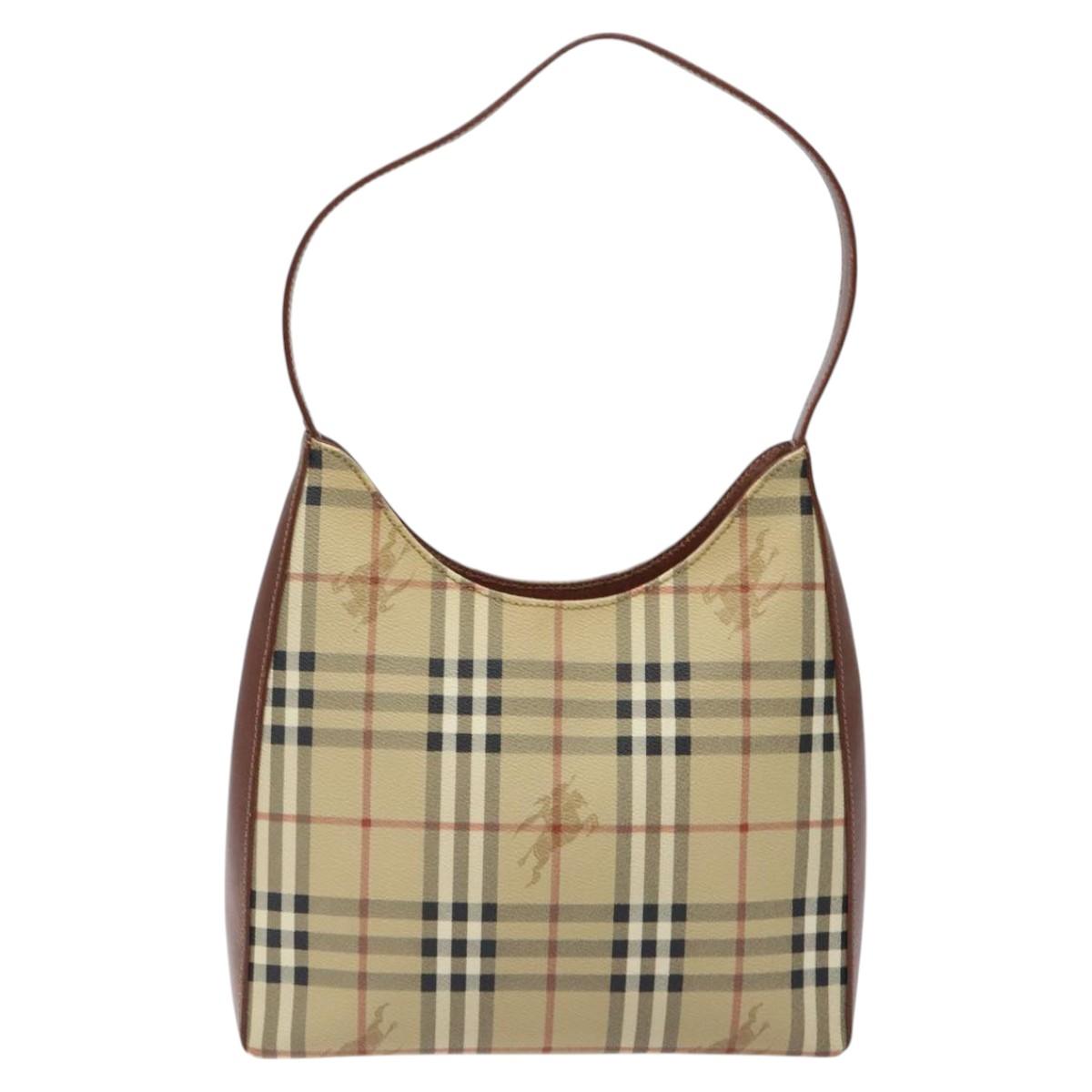 Burberry Haymarket Shoulder Bag Canvas Beige