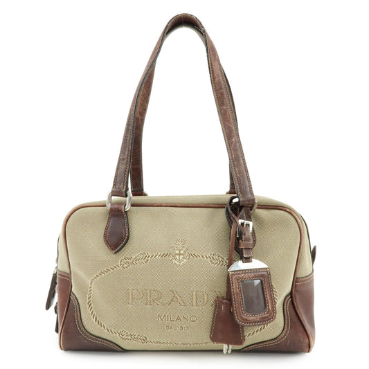 Tote Bag Jacquard Hand Bag Leather Brown Beige Bag Beige Brown