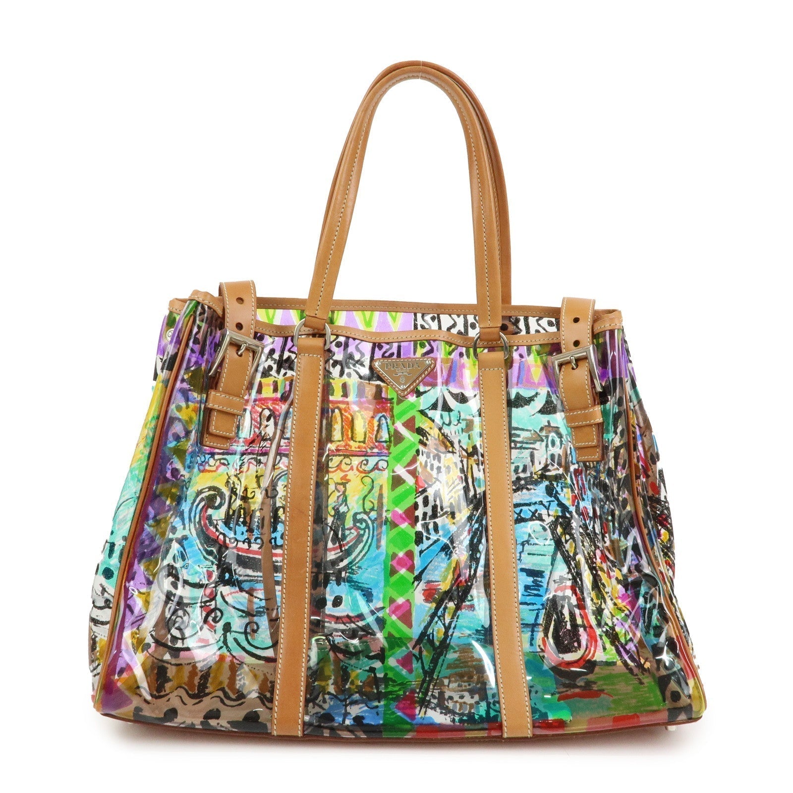 Tote Bag Venetian Print PVC Clear 2 Leather Multicolor