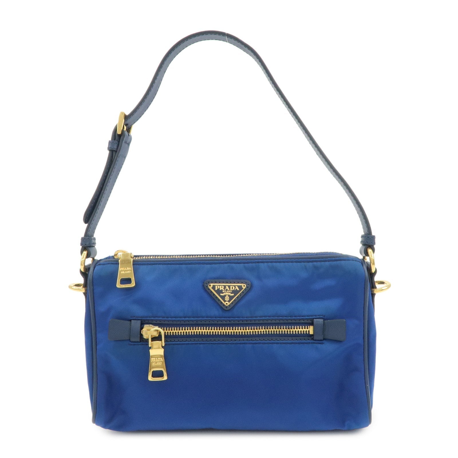 Shoulder Bag Triangle Leather Nylon Blue