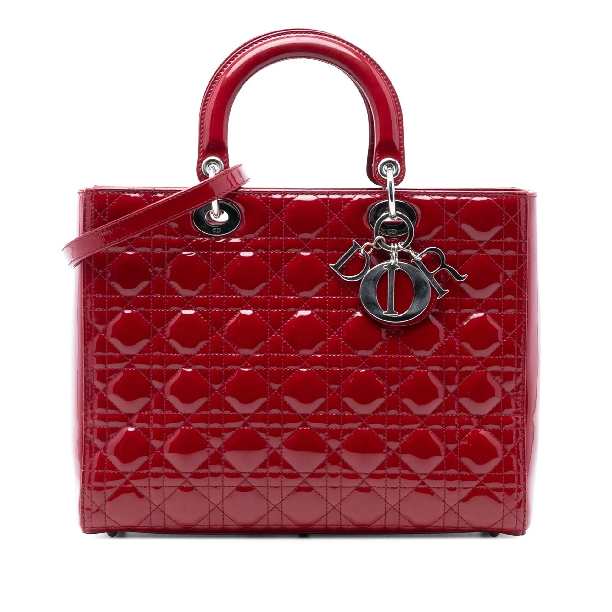 Dior Handbag Cannage Lady Satchel Patent Red Large Satchel Bag