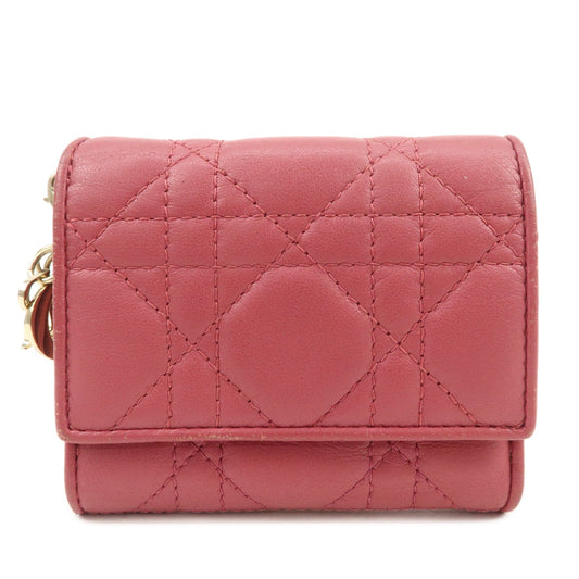 Dior Handbag Christian Cannage Bi-fold Compact Wallet Leather Pink