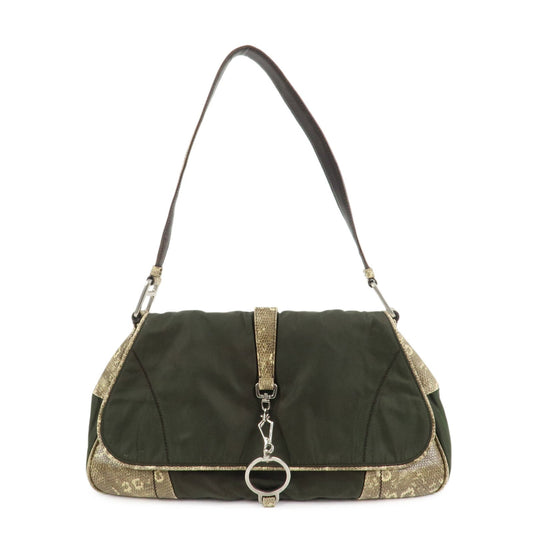 Shoulder Bag Triangle Hand Bag Khaki Nylon Logo