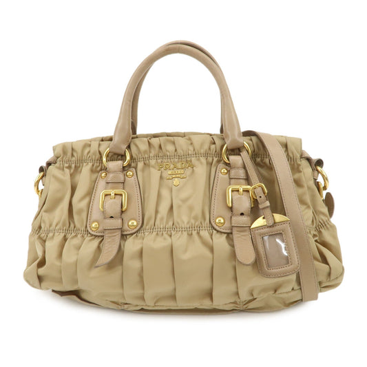 Shoulder Bag 2Way Hand Bag Leather Nylon Beige
